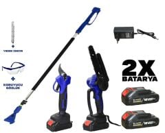 AKÜLÜ 3 PARÇA BAHÇE SETİ (2 METRE TELESKOBİK UZATMA KOLU MRS-STK02+25MM AKÜLÜ DAL BUDAMA MAKASI MRS-ABM005 + 6'' AKÜLÜ ZİNCİRLİ TESTERE)
